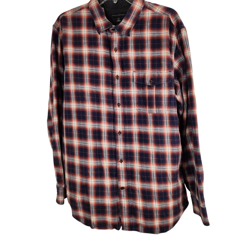 Banana Republic Mens Flannel Plaid Button Down Shirt Long Sleeve XL‎